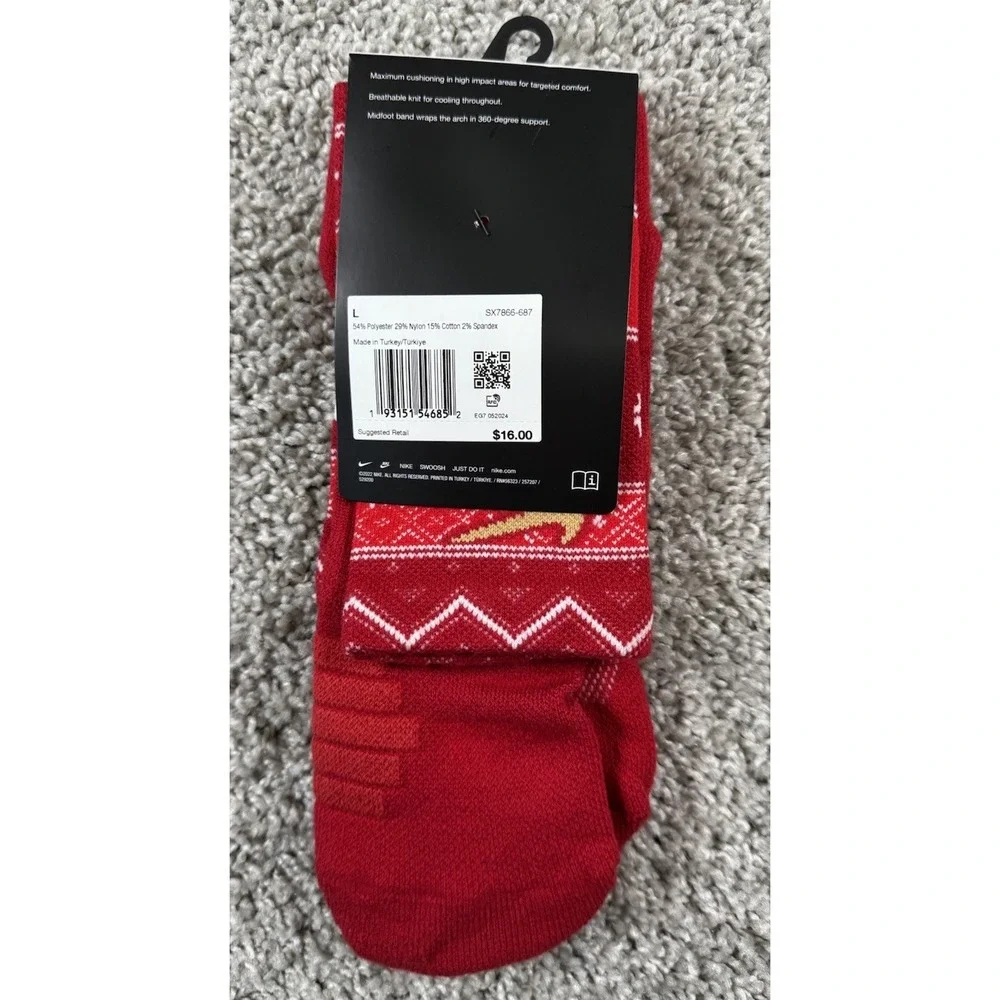 NEW Nike Elite‎ Basketball Dri Fit Ugly Christmas Crew Socks Red Men 8-12